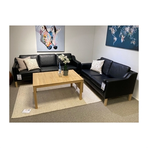 Top-Line - Samsø Basic 3+2 pers. sofasæt - Sort semianilin læder - Mål: 208 x 148 cm - Outlet 